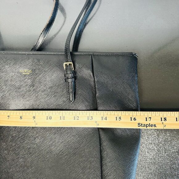 Sorial Womens Large Black Saffiano Leather Satchel Tote Black Double Handles - Picture 13 of 15